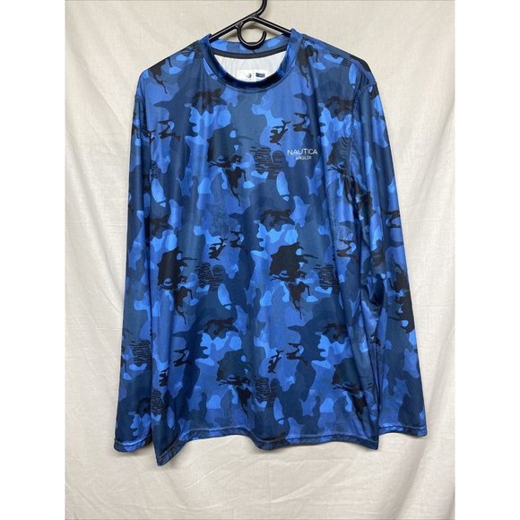 Nautica Other - Nautica Angler Men Long Sleeve Shirt Pullover Urban Blue Camo Large Fishing swim